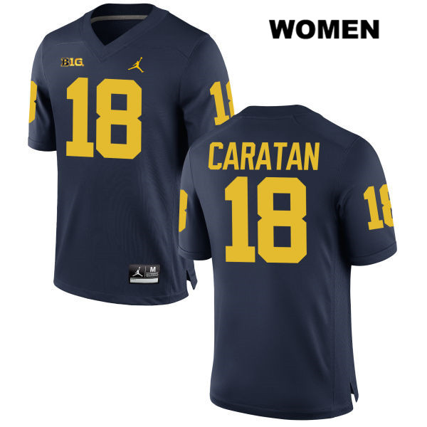 Women's NCAA Michigan Wolverines George Caratan #18 Navy Jordan Brand Authentic Stitched Football College Jersey RM25C01MU